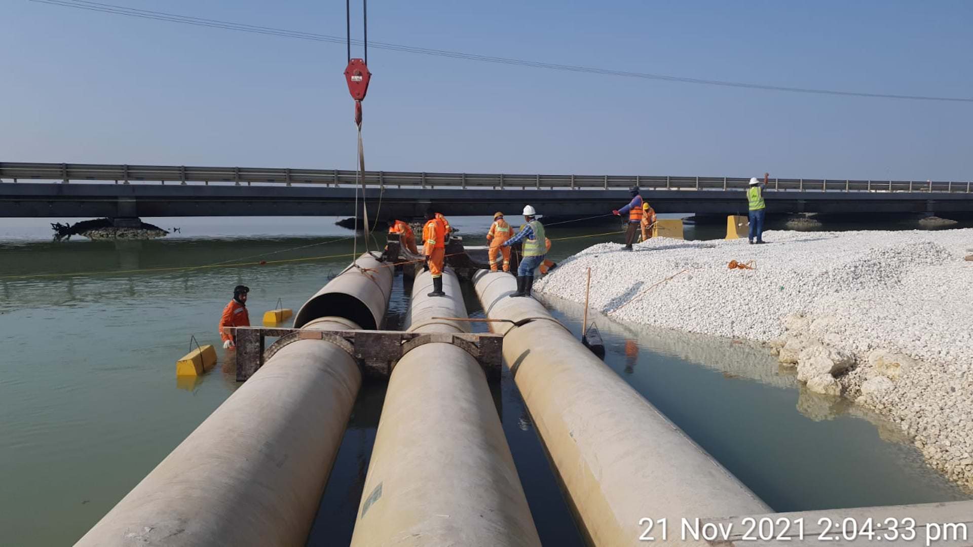Placing of GRP Pipe at Canal
